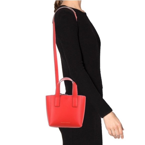 Loeffler Randall Ribbon Mini Leather Shopper Persimmon Red Convertible Crossbody - Picture 2 of 16